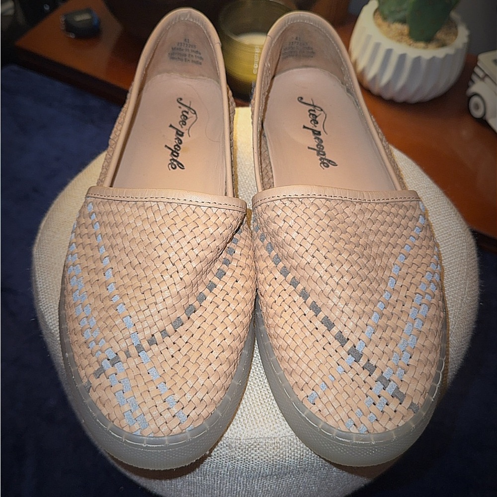 Free People Tan and Blue Woven Loafers